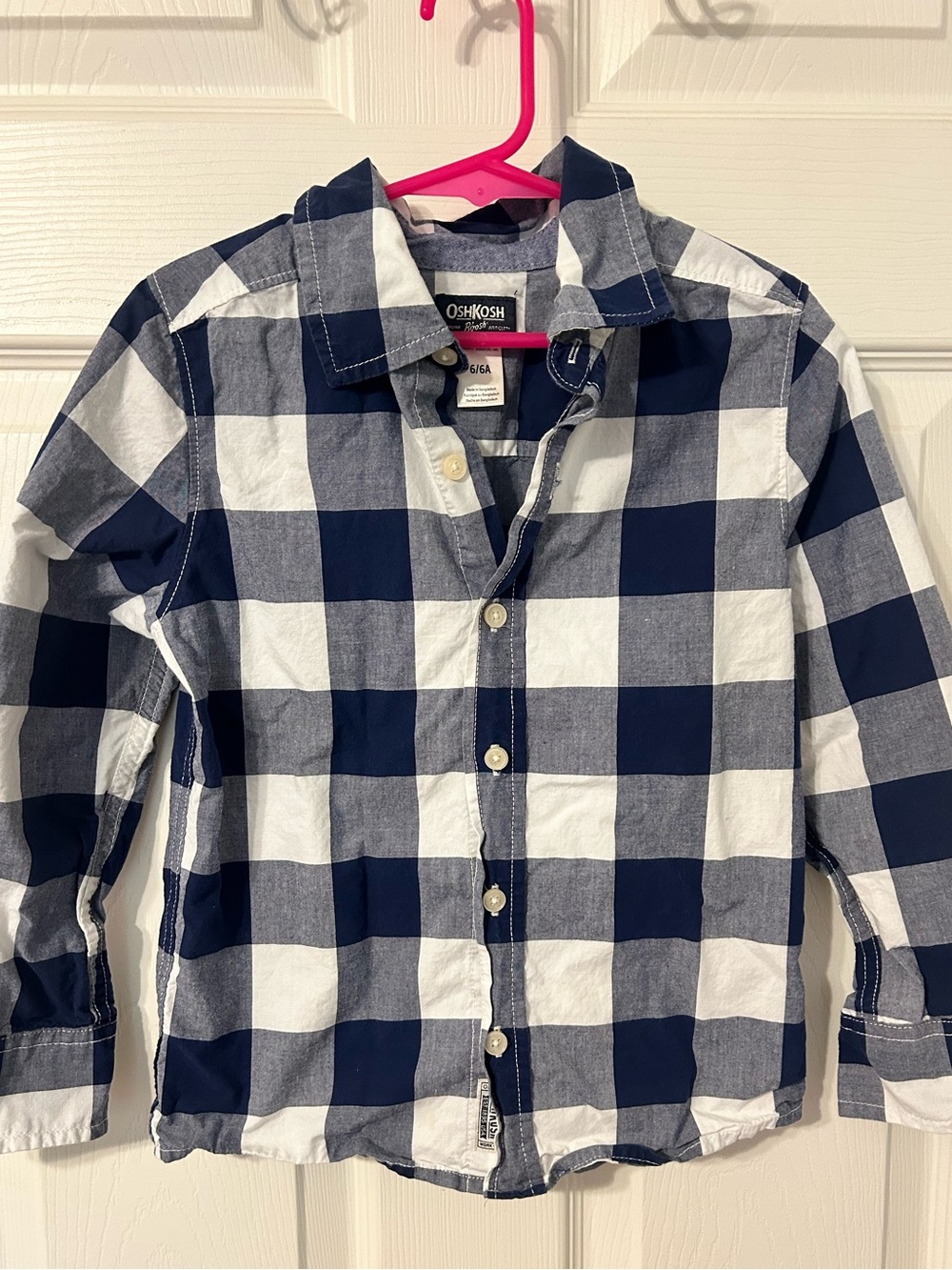 Boys, OshKosh B'gosh, Navy & White Buffalo Check Plaid Button-Up Shirt, 6